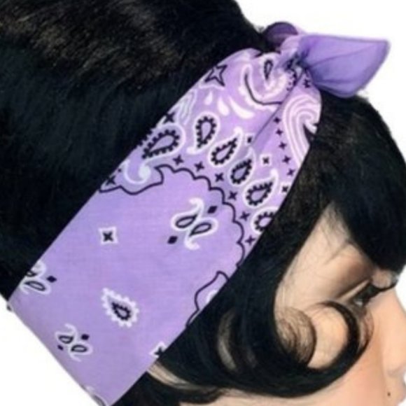 Lavender Paisley Rockabilly Bandana Tie Headband - Picture 11 of 13